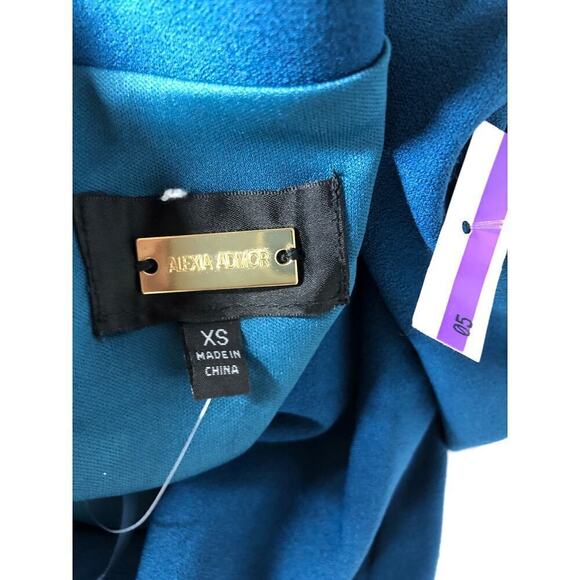 Alexia Admor Suri Dress Draped One Shoulder Short Sleeve Mini Navy Blue XS - Picture 5 of 9